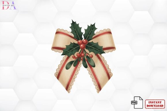 Download Vintage Holly Ribbon Bow PNG - Vintage holly Collection
