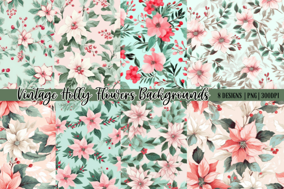 Download Vintage Holly Flowers Backgrounds|Digita - Vintage holly Collection