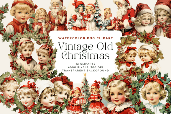 Download Watercolor Vintage Old Christmas Clipart - Vintage Collection