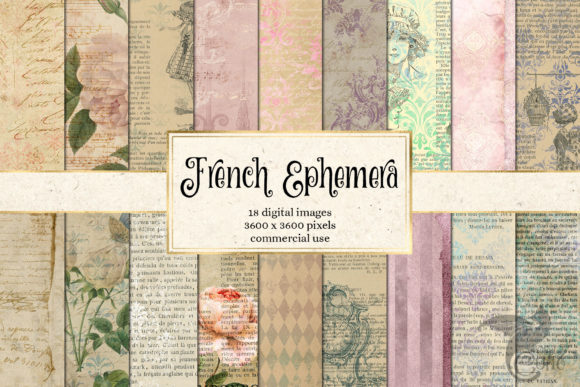 Download French Ephemera Digital Paper - Digital paper Collection