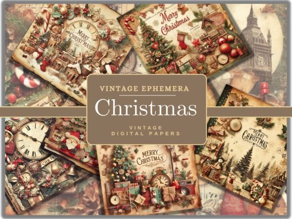 Download Vintage Ephemera Christmas Backgrounds - Vintage Collection