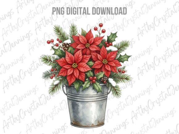 Download Rustic Poinsettia Christmas Bucket PNG - Poinsettia Collection