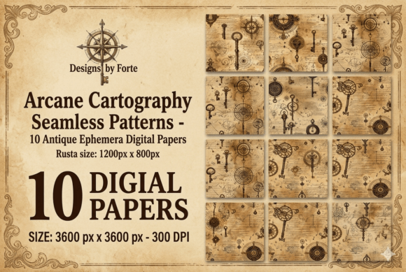 Download 10 Antique Ephemera Digital Papers - Digital paper Collection