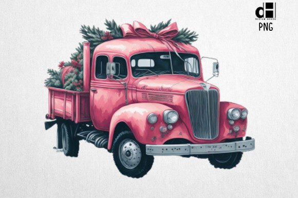 Download Pink Christmas Truck Vintage Clipart PNG - Vintage Collection