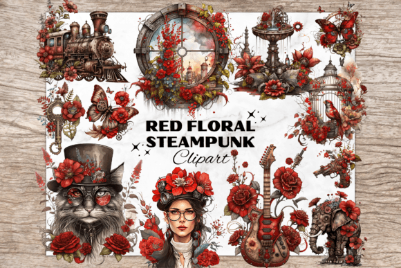 Download Red Floral Vintage Elements - Steampunk - Vintage Collection