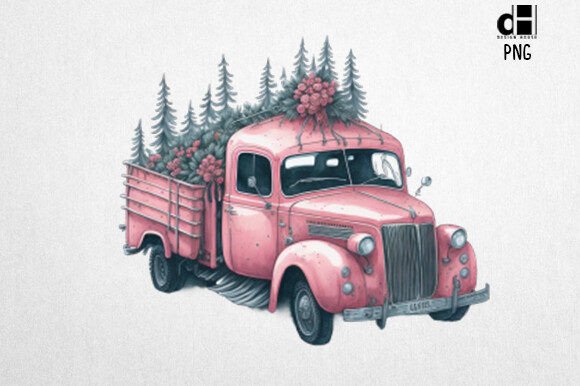 Download Pink Christmas Truck Vintage Clipart PNG - Vintage Collection