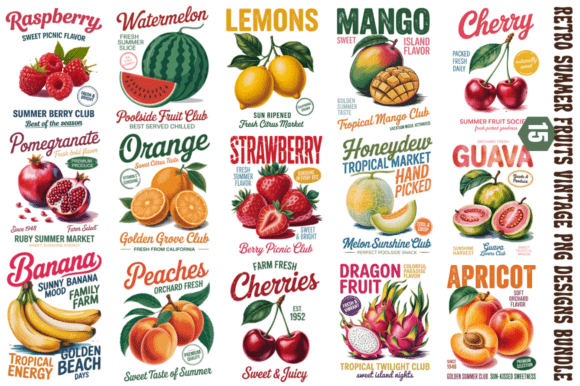 Download Retro Summer Fruits Vintage PNG Designs - Vintage Collection