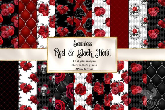 Download Red and Black Floral Digital Paper - Digital paper Collection