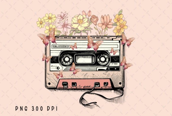 Download Retro Cassette Tape Flowers Vintage PNG - Vintage Collection