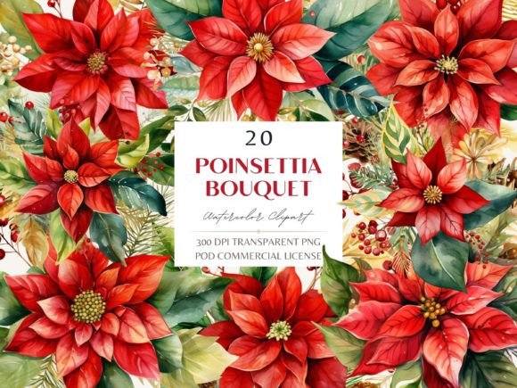 Download Watercolor Christmas Floral Poinsettia - Poinsettia Collection