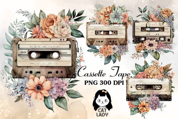 Download Vintage Cassette Tape Floral Watercolor - Vintage Collection
