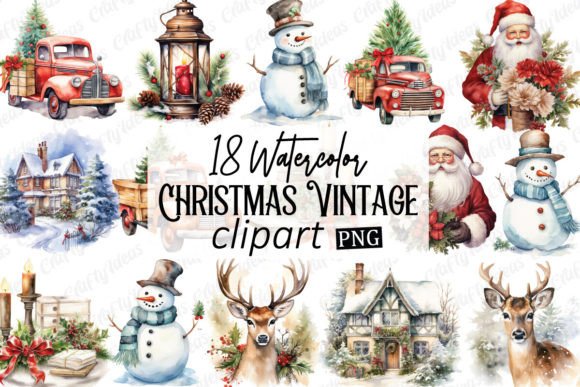 Download Watercolor Christmas Vintage Clipart - Vintage Collection