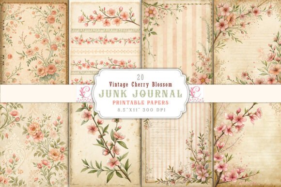 Download Vintage Cherry Blossom Junk Journal Page - Vintage Collection