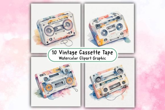 Download Vintage Cassette Tape Watercolor Clipart - Vintage Collection