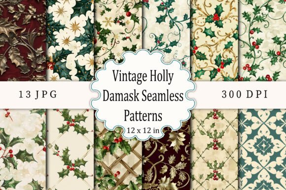Download Vintage Holly Damask Seamless Patterns - Vintage holly Collection