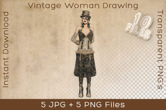 Download Woman in Vintage Steampunk Art Drawing - Vintage Collection