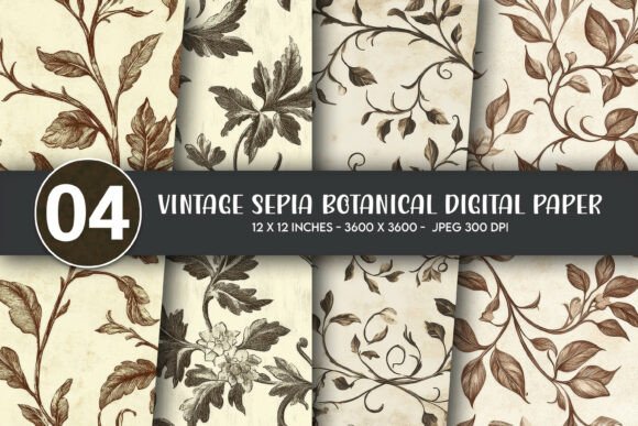 Download Vintage Sepia Botanical Digital Paper - Premium Resources