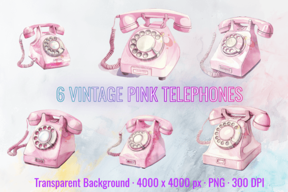 Download Vintage Pink Telephone Retro Clipart Set - Vintage Collection