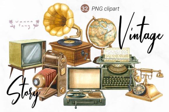 Download Vintage Watercolor Elements Clipart, PNG - Vintage Collection