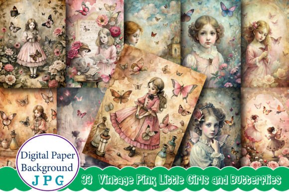 Download Vintage Pink Little Girls and Butterflie - Vintage Collection
