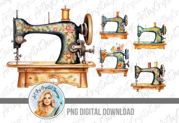 Download Vintage Watercolor Sewing Machine PNG - Vintage Collection