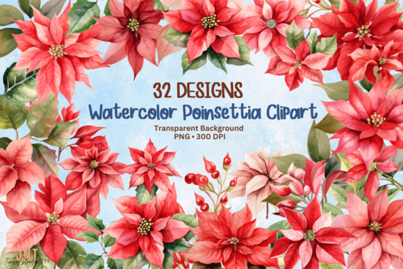 Download Watercolor Poinsettia Clipart PNG - Poinsettia Collection