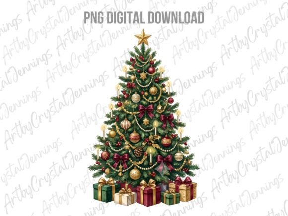 Download Vintage Watercolor Christmas Tree PNG - Vintage Collection