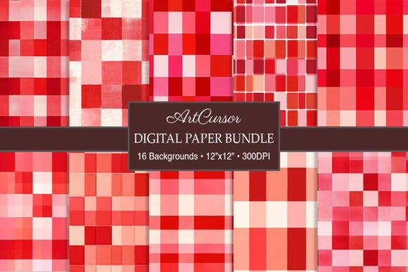 Download Red &amp; White Gingham Plaid Digital Papers - Digital paper Collection