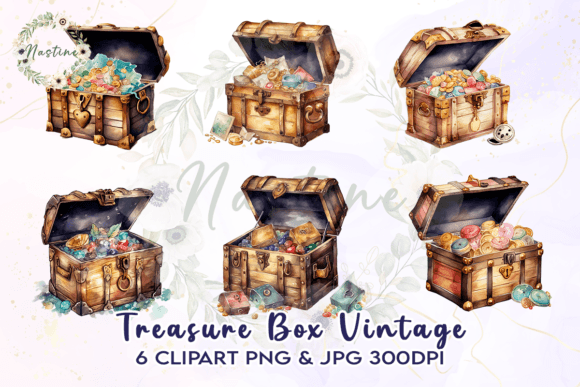 Download Treasure Box Vintage Watercolor Clipart - Vintage Collection