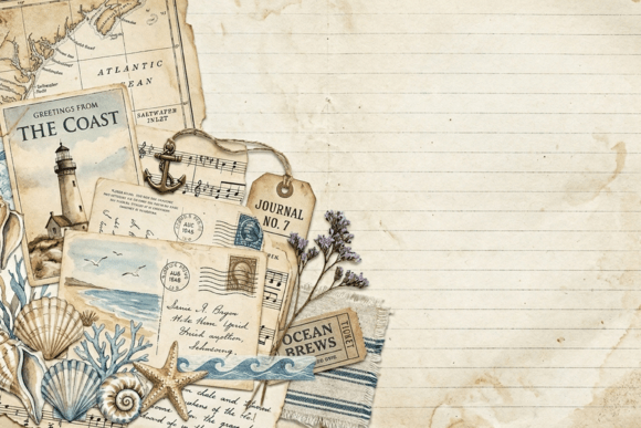Download Vintage Blue Sewing Collage Journal Page - Vintage Collection