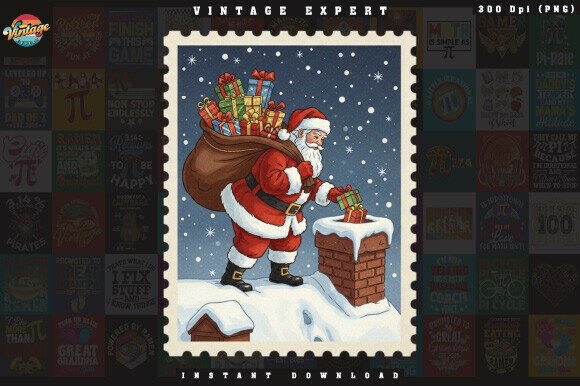 Download Vintage Holiday Stamp Santa Claus PNG - Vintage Collection