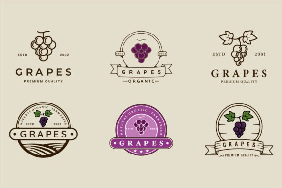 Download Set of Grape Logo Line Vintage Design - Vintage Collection