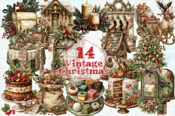 Download Vintage Christmas Watercolor PNG - Vintage Collection