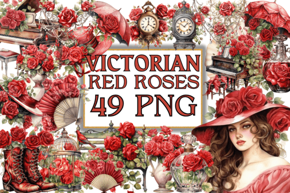 Download Vintage Victorian Red Roses Clipart - Vintage Collection
